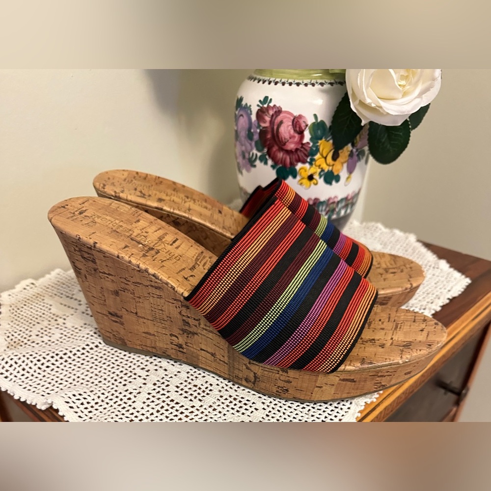 Montego Bay Club Multicolor Striped Cork Wedge Slides